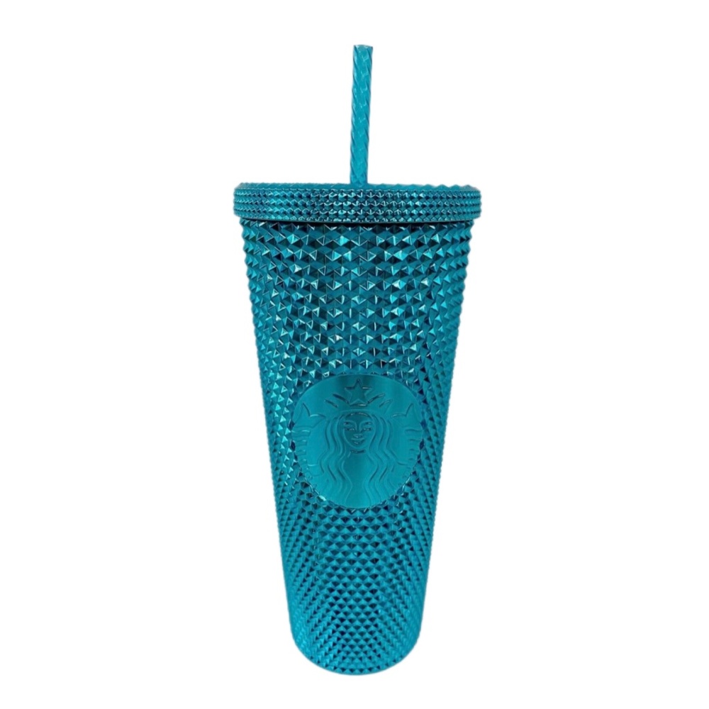 New Starbucks Blue Metallic Chrome Studded Tumbler 2023